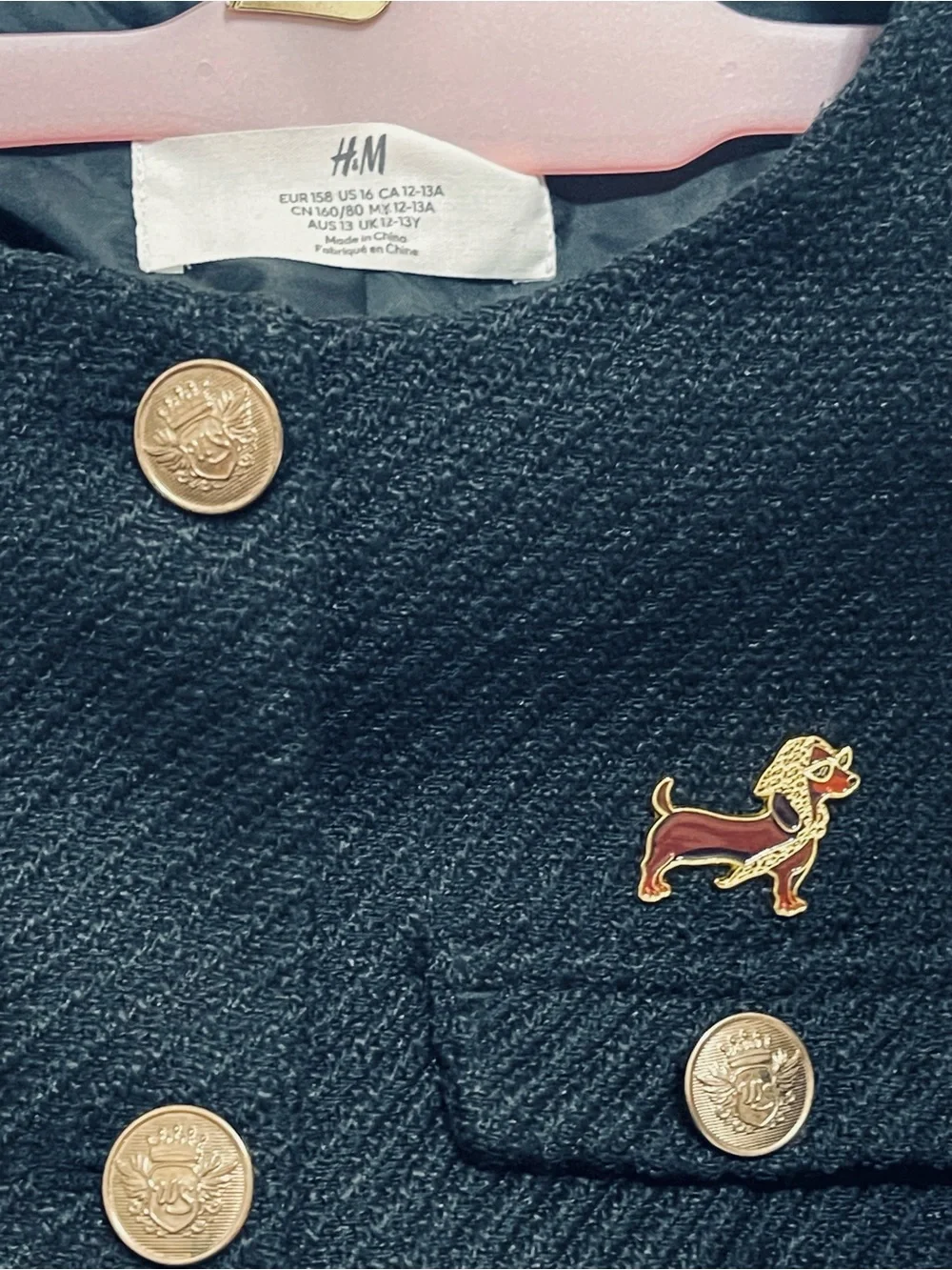 H&M Black Girls' Cropped Blazer with Gold Buttons